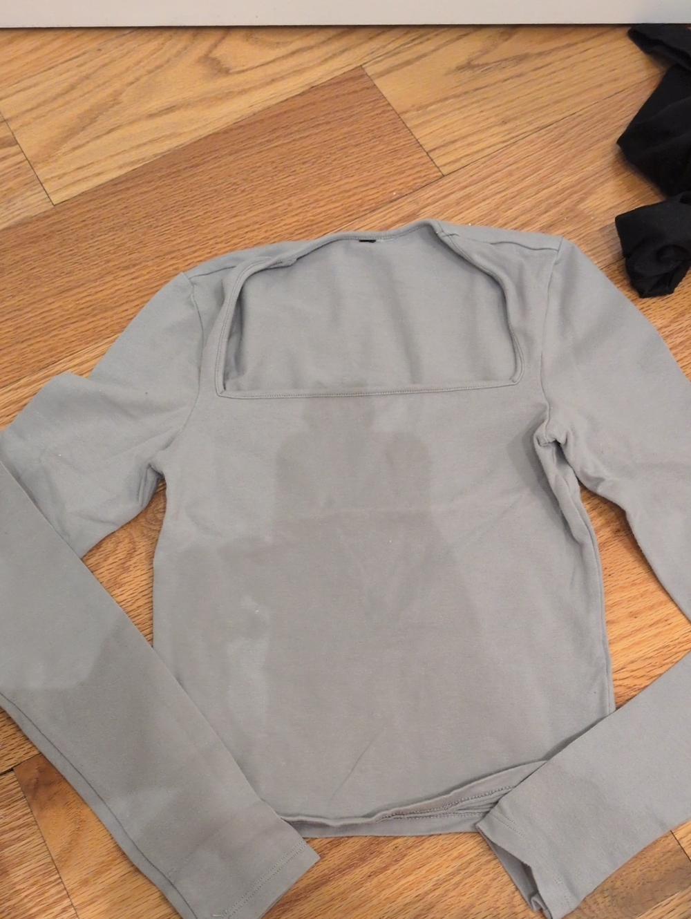 H&M Square Neck Long Sleeve Top in Light Blue-Gray